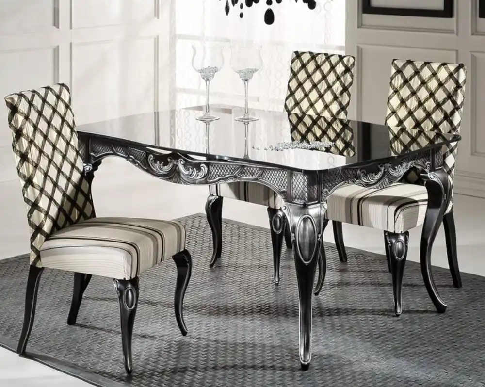 Super-Preis Casa Padrino mesa de comedor barroco de lujo con placa de vidrio negro / plata - Varios Tamaños - Mesa de comedor noble en estilo barroco - Muebles de comedor barrocos
