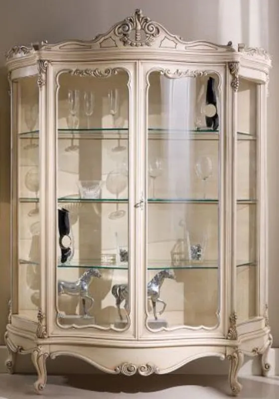 Casa Padrino vitrina barroco de lujo crema / plata 146 x 50 x A. 190 cm - Vitrina barroco suntuosa con 2 puertas de vidrio - Muebles de Salón Barrocos Markenprodukt