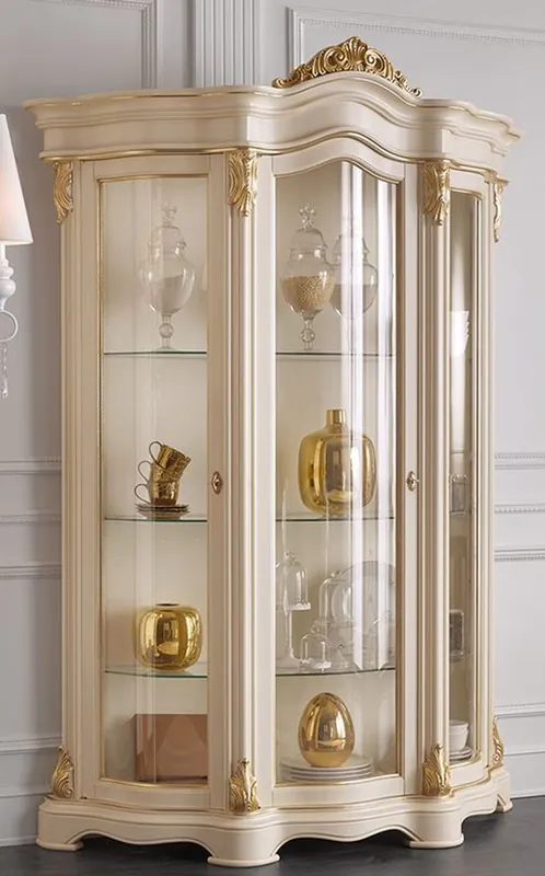 Casa Padrino vitrina de salón barroco de lujo crema / oro 155 x 54 x A. 227 cm - Vitrina barroco suntuosa con 3 puertas de vidrio - Muebles Barrocos Nobles Neue Ware
