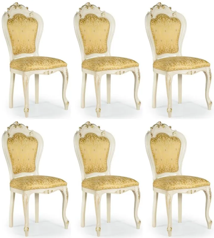 Jetzt Bestellen Casa Padrino conjunto de sillas de comedor barroco de lujo oro / blanco / oro 50 x 50 x A. 103 cm - Conjunto de 6 sillas de cocina barroco - Muebles de comedor de estilo barroco