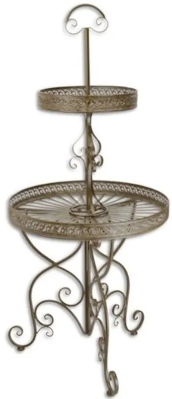 Nur Heute Casa Padrino puesto de pasteles Art Nouveau marrón Ø 60 x A. 137 cm - Soporte redondo para pastel de metal de 2 niveles con mango - Accesorios Gastronómicos