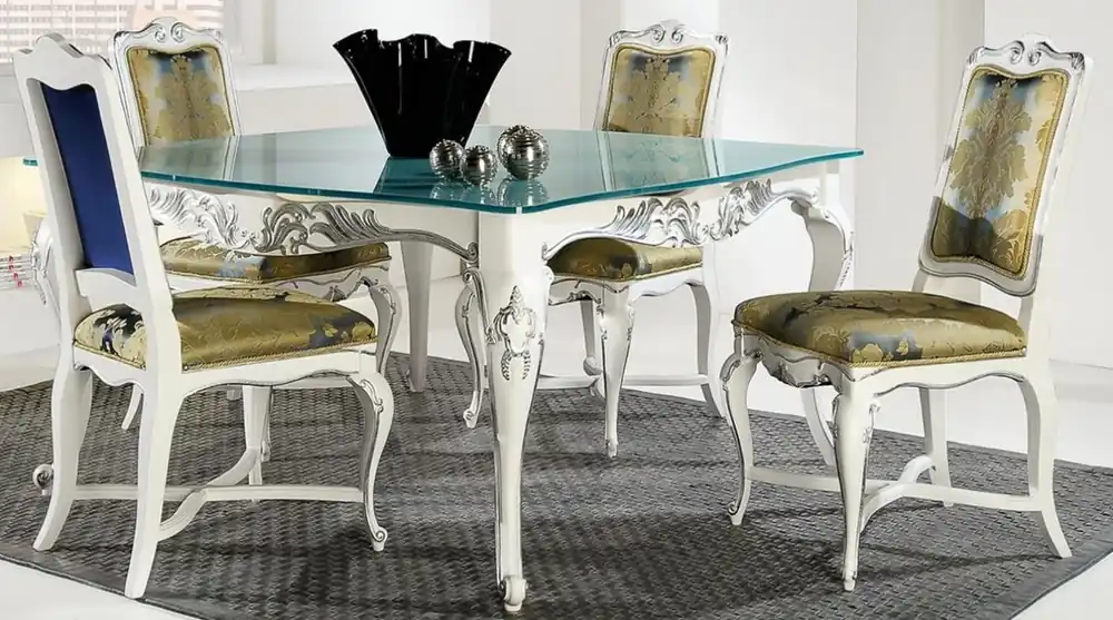 Expressversand Casa Padrino mesa de comedor barroco de lujo con placa de vidrio blanco / plata - Varios Tamaños - Mesa de comedor noble en estilo barroco - Muebles de comedor barrocos