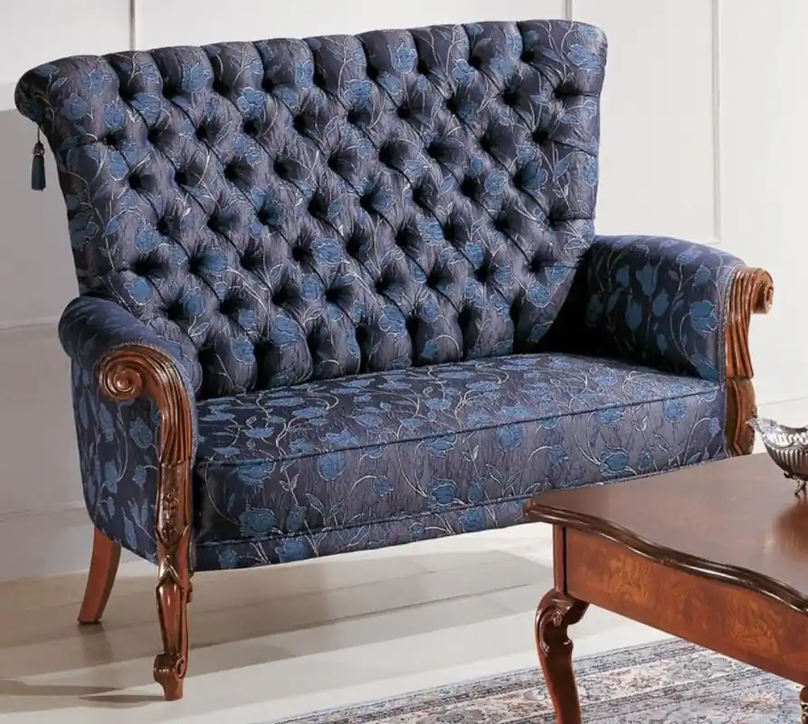Casa Padrino sofá de lujo con respaldo alto barroco con estampado floral púrpura / azul / marrón 141 x 80 x A. 106 cm - Sofá de salón noble de estilo barroco - Muebles de salón barrocos Direkt Vom Hersteller
