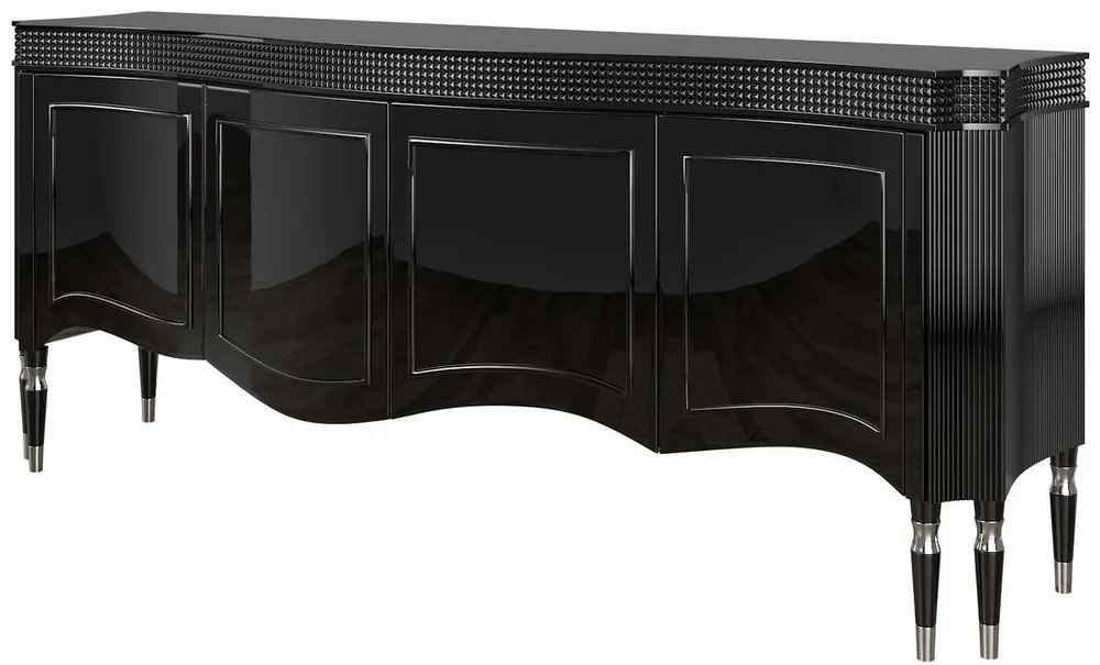 Casa Padrino aparador Art Decó de lujo negro / plata 220 x 53 x A. 93 cm - Gabinete de salón noble con 4 puertas - Muebles Art Deco Rabatt