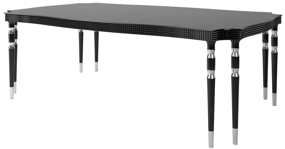 Markenware Casa Padrino mesa de comedor Art Deco de lujo negro / plata 220 x 115 x A. 76 cm - Noble mesa de comedor con 8 patas de mesa - Muebles de Comedor Art Deco