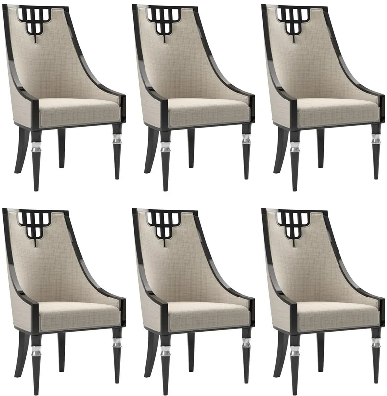 Casa Padrino conjunto de sillas de comedor Art Deco de lujo beige / negro / plata 55 x 55 x A. 105 cm - Sillas de cocina noble conjunto de 6 - Muebles de Comedor Art Deco Neue Kollektion