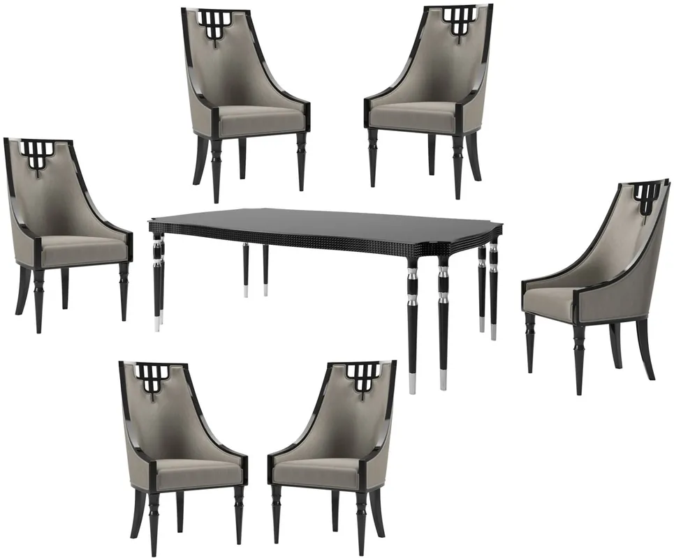 Sonderaktion Casa Padrino conjunto de comedor Art Deco de lujo gris / negro / plata - 1 Mesa de Comedor y 6 Sillas de Comedor - Muebles de Comedor Art Deco - Calidad de Lujo