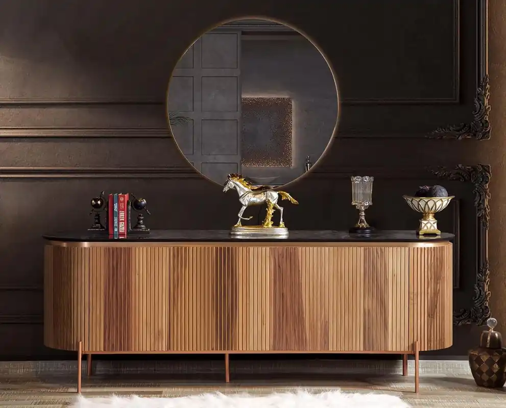 Finale Aktion Casa Padrino aparador de lujo marrón / negro / cobre 208 x 60 x A. 80 cm - Gabinete noble con 4 puertas - Muebles de Lujo