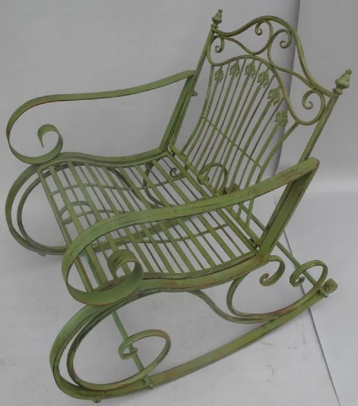 Casa Padrino mecedora de metal Art Nouveau verde rústico 65 x 90 x A. 90 cm - Muebles Nostálgicos de Jardín y Patio Rabatt