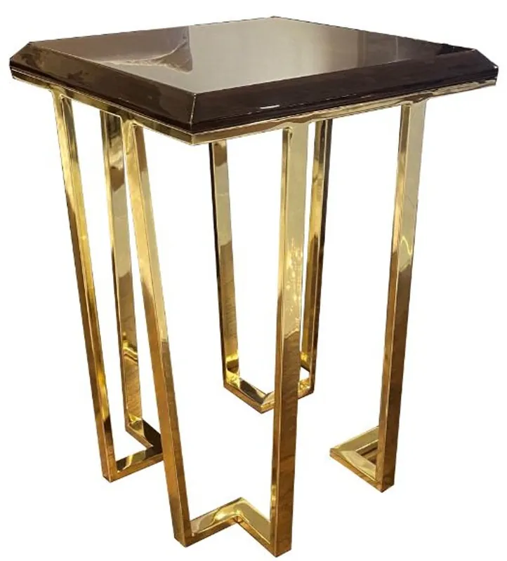 Garantierte Lieferung Casa Padrino mesa auxiliar Art Deco de lujo marrón oscuro / oro 50 x 50 x A. 68 cm - Muebles de Sala Art Deco