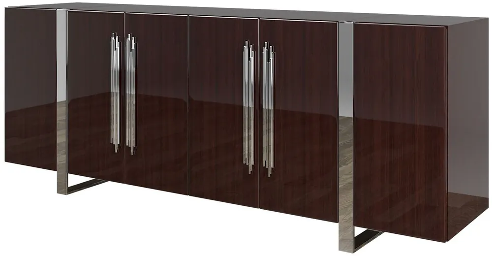 Abverkauf Casa Padrino aparador Art Decó de lujo marrón oscuro / plata 222 x 50 x A. 90 cm - Noble mueble de salón con 6 puertas - Muebles Art Deco