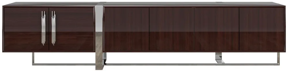 Geprüft Casa Padrino gabinete TV Art Deco de lujo marrón oscuro / plata 245 x 45 x A. 55 cm - Mueble de televisión noble con 6 puertas - Muebles Art Deco