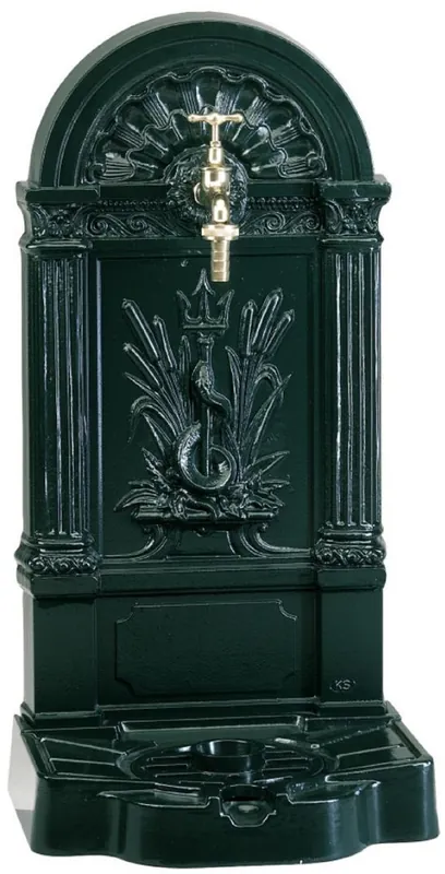 Casa Padrino fuente de pared Art Nouveau verde 33 x 30 x A. 75 cm - Fuente de decoración de jardín nostálgica con grifo - Accesorios de Jardín Aktuell