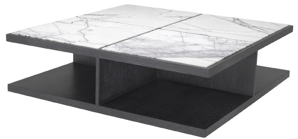 Casa Padrino mesa de centro de lujo blanco / morado / gris antracita 120 x 120 x A. 35 cm - Moderna mesa de salón de madera maciza con encimeras de mármol - Calidad de Lujo Super-Preis