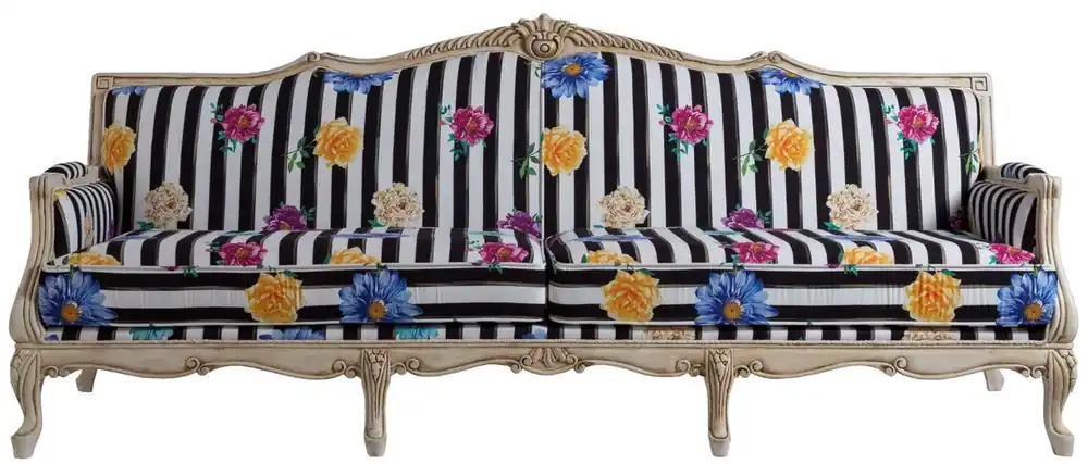 Meistverkauft Casa Padrino sofá barroco de lujo negro / blanco / multicolor / crema antigua 245 x 80 x A. 100 cm - Sofá de estilo barroco a rayas con motivos florales - Muebles de salón barrocos