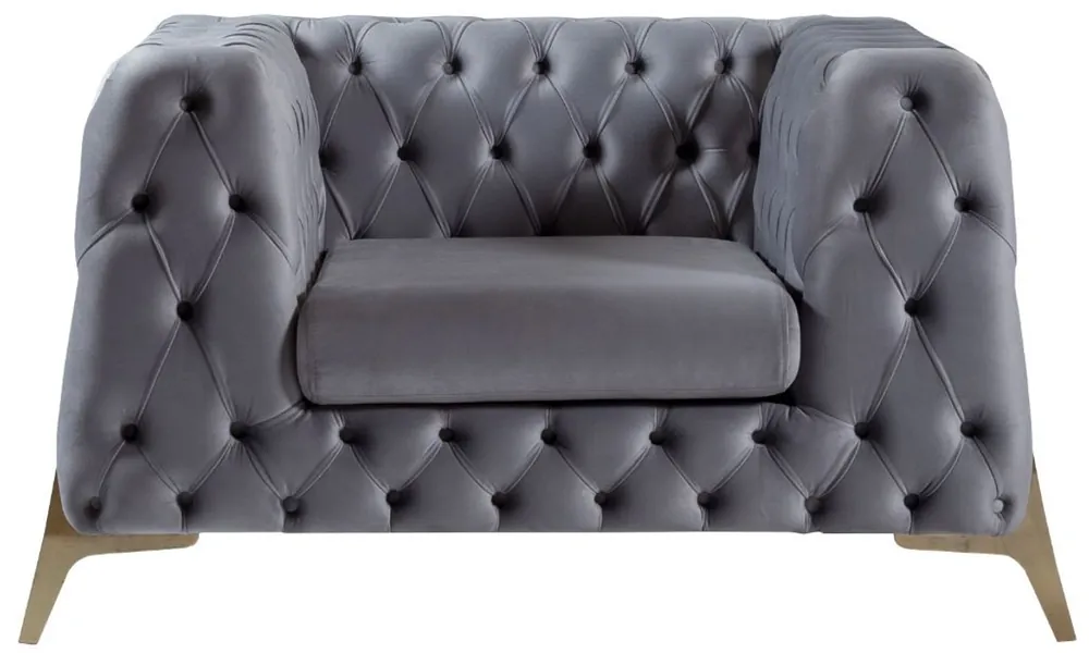 Casa Padrino sillón de terciopelo Chesterfield de lujo gris / latón 125 x 95 x A. 81 cm - Sillón de salón moderno - Muebles Chesterfield Solange Der Vorrat Reicht