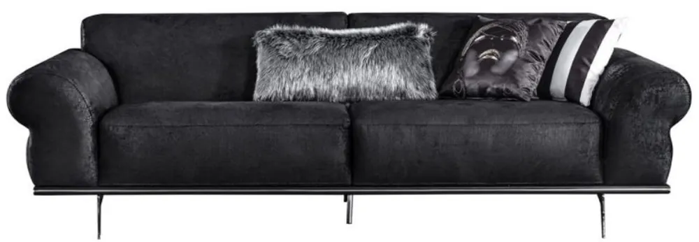 Casa Padrino sofá de salón Art Deco de lujo negro / plata 240 x 95 x A. 63 cm - Muebles de salón de lujo Preis Gesenkt