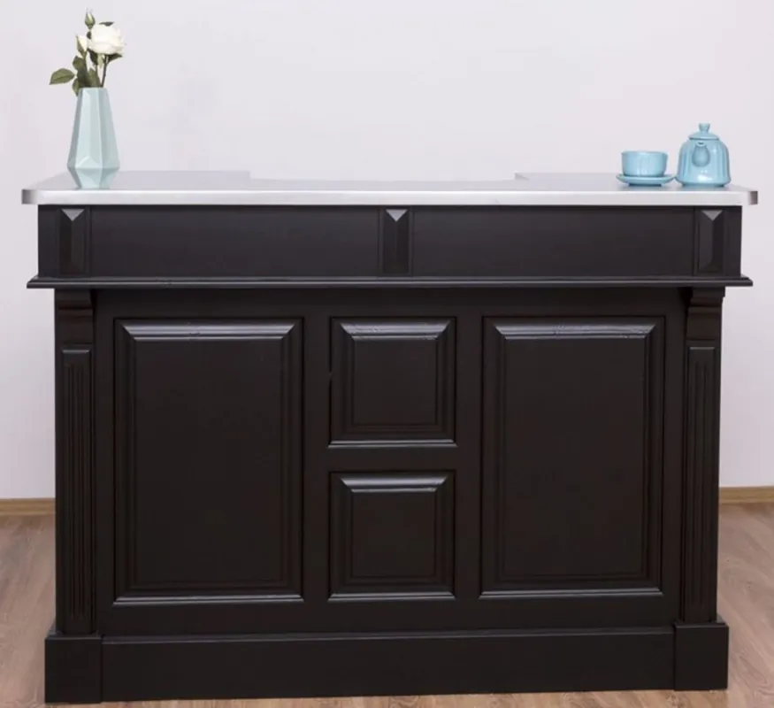 Casa Padrino barra de bar de estilo campestre negro / plata 150 x 65 x A. 107 cm - Barra de bar de madera maciza con sobre de mesa galvanizado - Muebles de bar en estilo campestre Aktuell