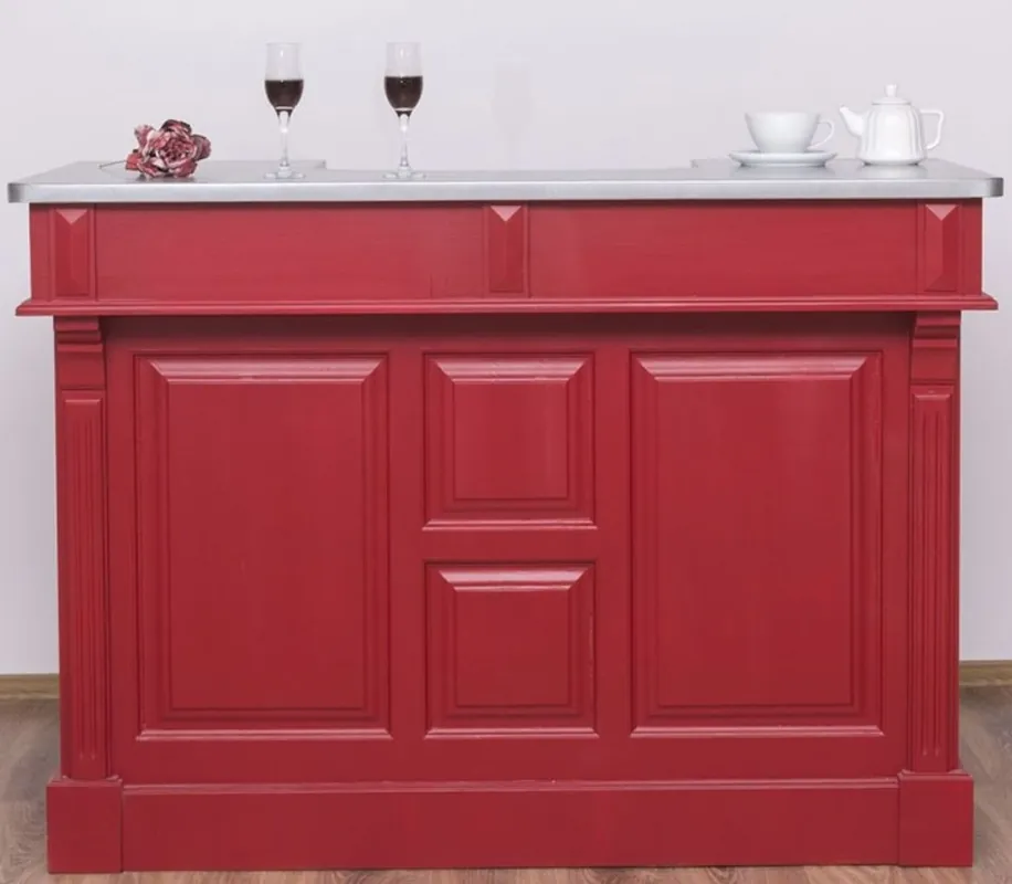 Casa Padrino barra de bar de estilo campestre rojo / plata 150 x 65 x A. 107 cm - Barra de bar de madera maciza con sobre de mesa galvanizado - Muebles de bar en estilo campestre Sonderangebot