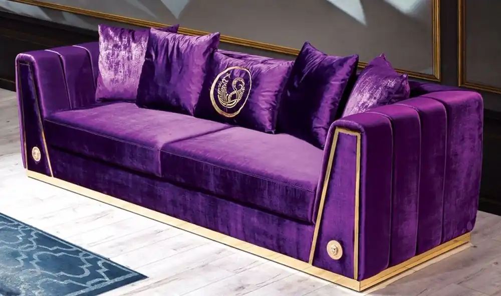 Casa Padrino sofá de lujo púrpura / oro 260 x 90 x A. 76 cm - Sofá de salón noble con cojines decorativas - Muebles de Lujo Bestseller