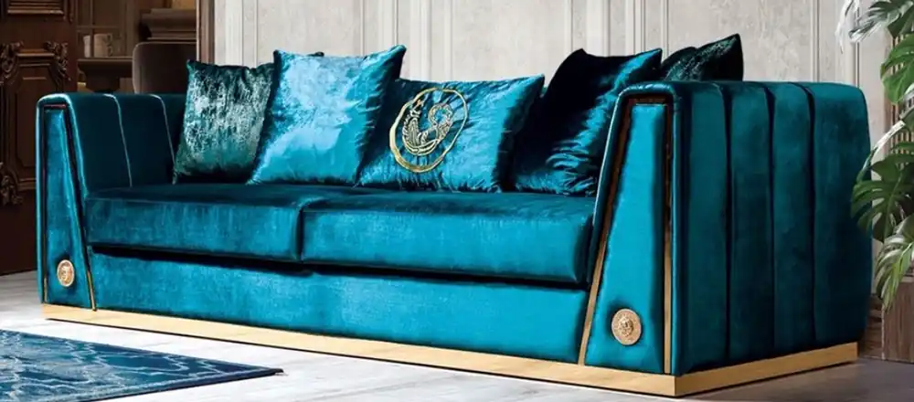 Casa Padrino sofá de lujo turquesa / oro 260 x 90 x A. 76 cm - Sofá de salón noble con cojines decorativas - Muebles de Lujo Markenware