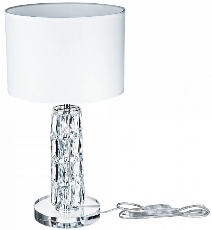 Abverkauf Casa Padrino lámpara de mesa de diseño plata / blanco Ø 25 x A. 44,5 cm - Lámpara de escritorio moderna de metal con elegantes elementos de vidrio y pantalla redonda