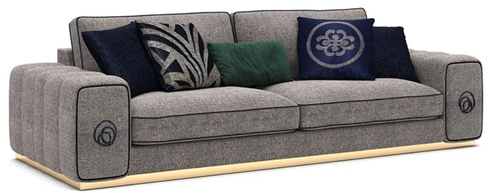 Casa Padrino sofá de salón de lujo gris / negro / oro 260 x 100 x A. 65 cm - Muebles de salón nobles - Muebles de Lujo Direkt Vom Hersteller
