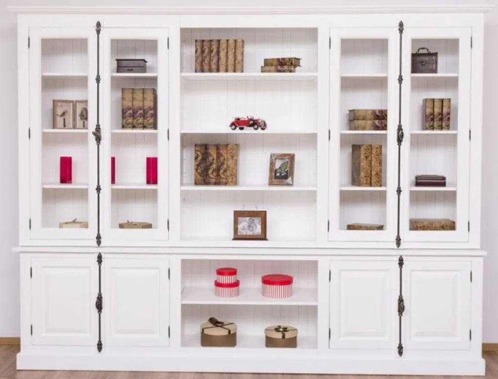 Casa Padrino armario de libros estilo campestre blanco 300 x 50 x A. 230 cm - Armario de madera maciza - Armario de salón - Armario de oficina - Muebles de estilo campestre Günstig