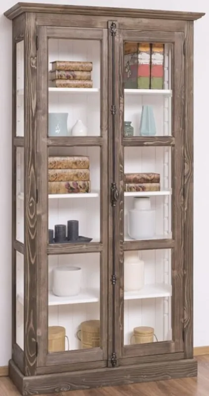 Mega-Angebot Casa Padrino vitrina de estilo campestre marrón / blanco 109 x 40 x A. 210 cm - Armario de madera maciza con 2 puertas de vidrio - Muebles de Estilo Campestre
