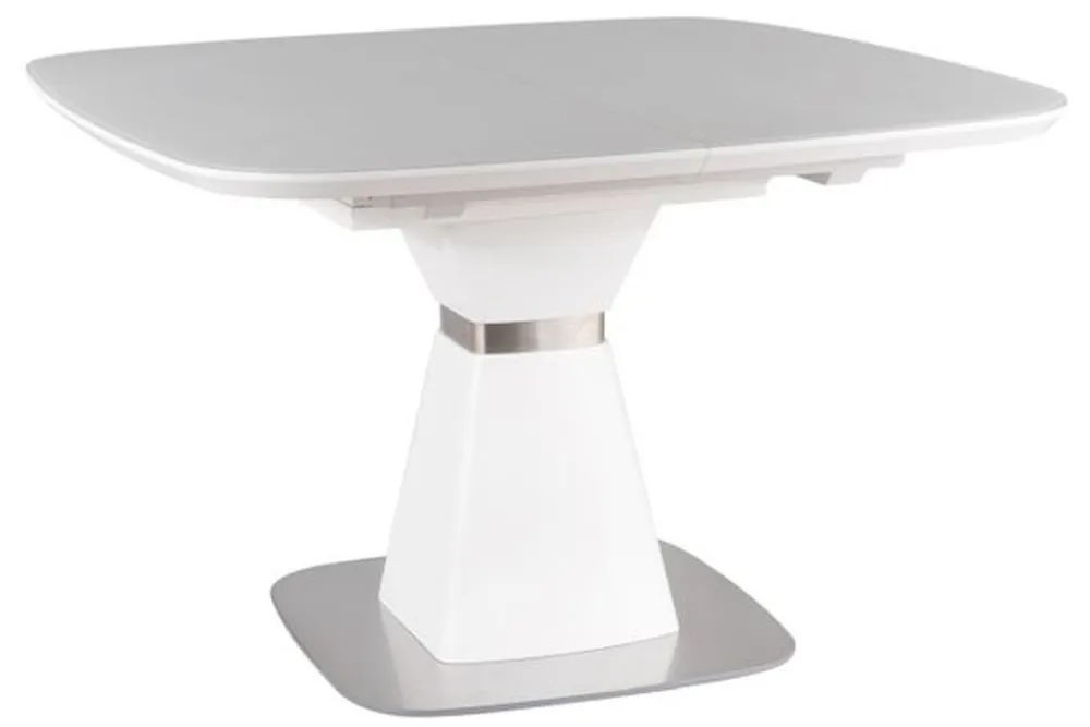 Casa Padrino mesa de comedor de lujo blanco mate / plata 120-160 x 120 x A. 76 cm - Mesa de comedor moderna extensible con vidrio templado - Muebles de comedor Neuheit