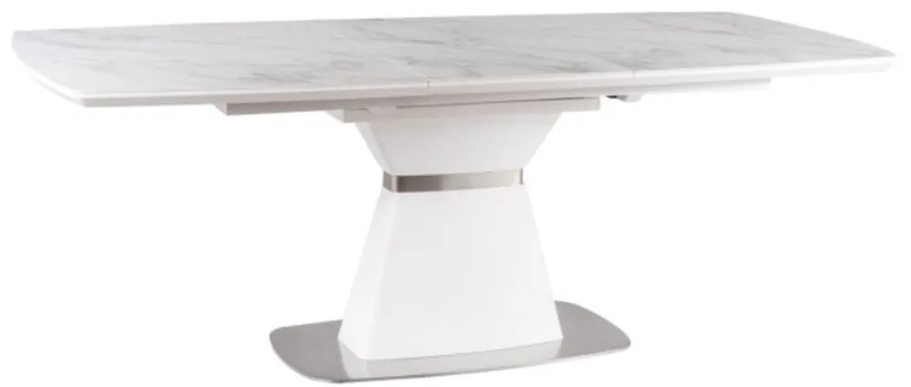 Casa Padrino mesa de comedor de lujo blanco / blanco mate / plata 160-210 x 90 x A. 76 cm - Mesa de comedor moderna extensible con placas de cerámica en aspecto de mármol - Muebles de Comedor Echt