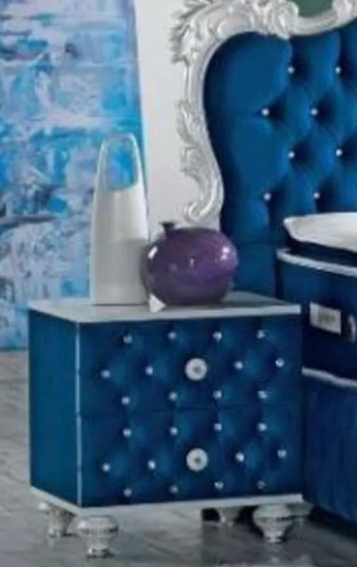 Casa Padrino mesita de noche barroco con pedrería y 2 cajones azul real / blanco / plata 50 x 50 x A. 50 cm - Mesa auxiliar de estilo barroco - Muebles de Dormitorio Barrocos Geprüft