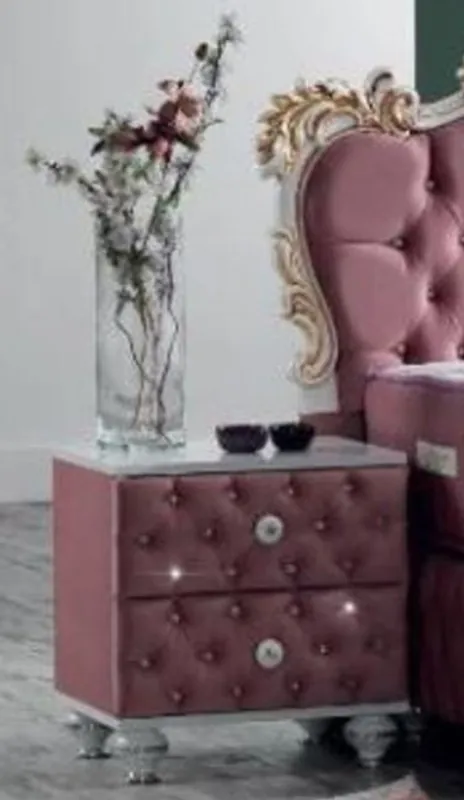 Top-Preis Casa Padrino mesita de noche barroco con pedrería y 2 cajones rosa / blanco / plata 50 x 50 x A. 50 cm - Mesa auxiliar de estilo barroco - Muebles de Dormitorio Barrocos