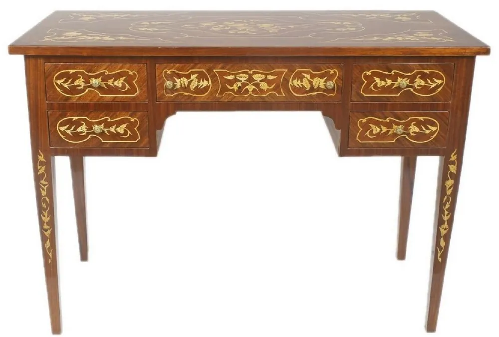 Casa Padrino escritorio barroco marrón / oro 120 x 60 x A. 80 cm - Mesa de oficina hecha a mano de madera maciza con 5 cajones - Muebles de Oficina en Estilo Barroco Bestseller