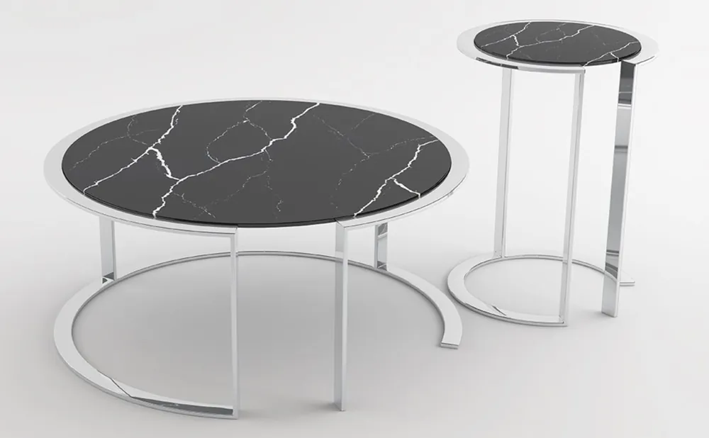 Casa Padrino conjunto de sala de estar de lujo plata / negro - 1 Mesa de Café con Encimera de Mármol y 1 Mesa Auxiliar con Encimera de Mármol - Muebles de Sala - Calidad de Lujo Top-Preis