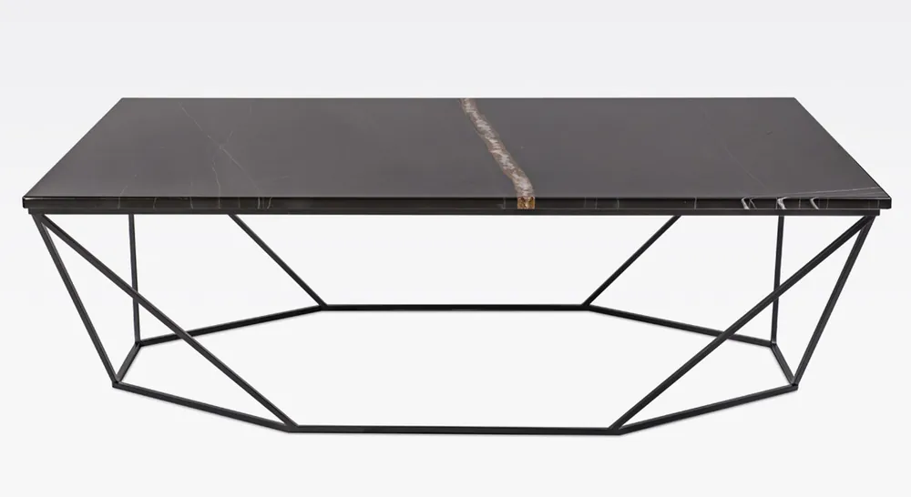 Casa Padrino mesa de centro de lujo negro / negro 130 x 70 x A. 40 cm - Mesa de salón rectangular con encimera de mármol y estructura de metal - Muebles de sala modernos Abverkauf