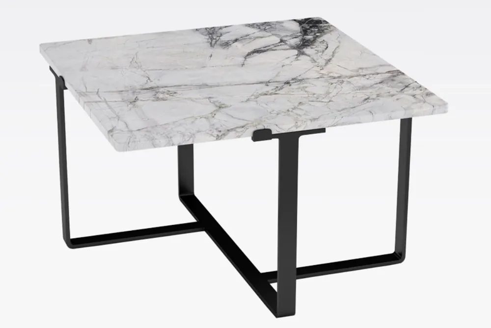 Neuheit Casa Padrino mesa de centro de lujo negro / blanco 73 x 73 x A. 40 cm - Mesa de salón moderna cuadrada con encimera de mármol - Muebles de salón de lujo