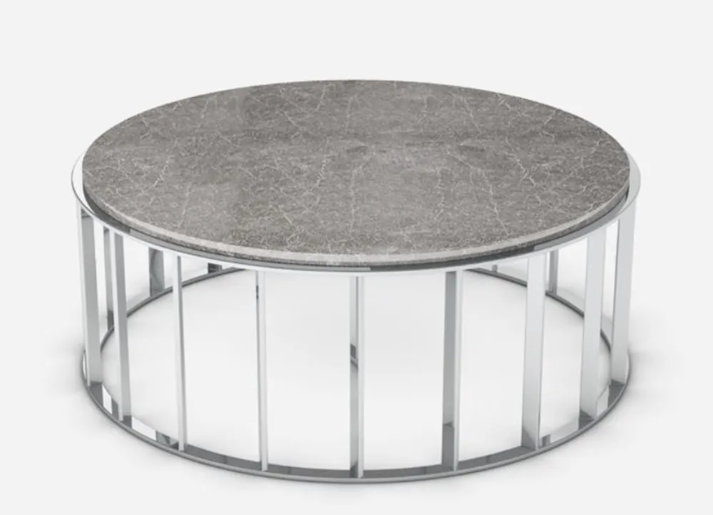 Markenware Casa Padrino mesa de centro de lujo gris / plata Ø 100 x A. 42 cm - Mesa de salón redonda con encimera de mármol Emperador y marco de acero inoxidable - Muebles de salón - Calidad de Lujo