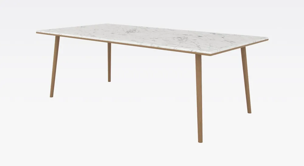 Online Kaufen Casa Padrino mesa de comedor de lujo blanco / natural 210 x 110 x A. 75 cm - Mesa de cocina moderna de madera de roble con tablero de mármol de Carrara - Muebles de comedor de lujo