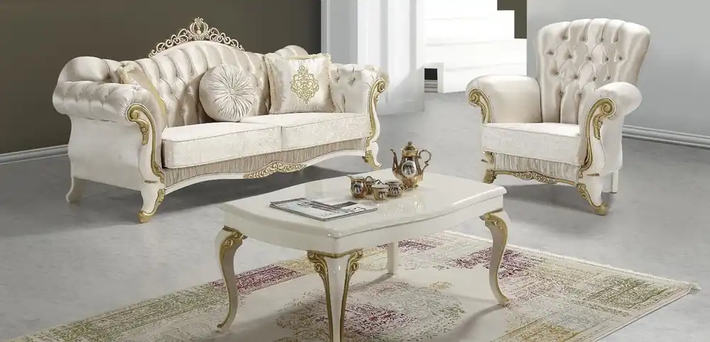 Casa Padrino conjunto de sala de estar barroco champán / crema / oro - 2 Sofás y 2 Sillones y 1 Mesa de Centro - Muebles de sala de estar - Noble y Magnífico Billig