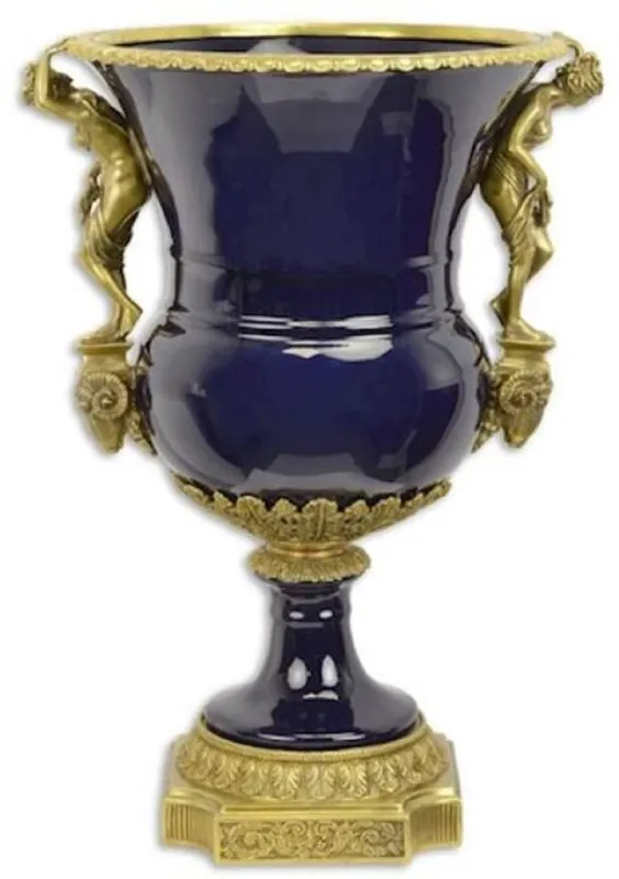 Top-Angebot Casa Padrino jarrón de porcelana barroca azul oscuro / latón 43,4 x 37,5 x A. 60 cm - Magnífico florero - Accesorios decorativos en estilo barroco