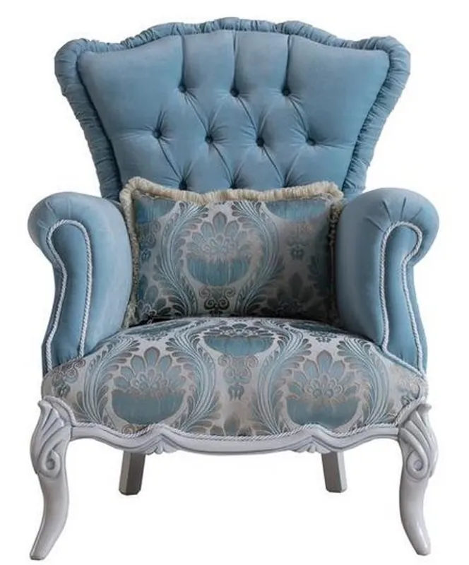 Casa Padrino sillón de salón barroco de lujo con cojín decorativa azul claro / gris 85 x 87 x A. 108 cm - Muebles Barrocos - Noble y Magnífico Wochenendangebot