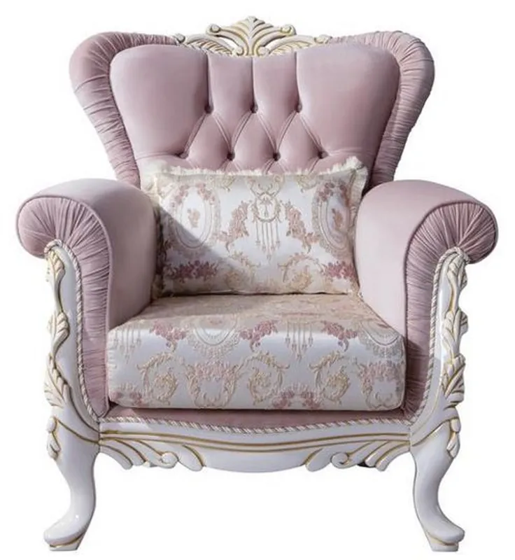 Kracherpreis Casa Padrino sillón barroco de lujo con cojín decorativa rosa / plata / blanco / oro 96 x 92 x A. 106 cm - Muebles de salón de estilo barroco