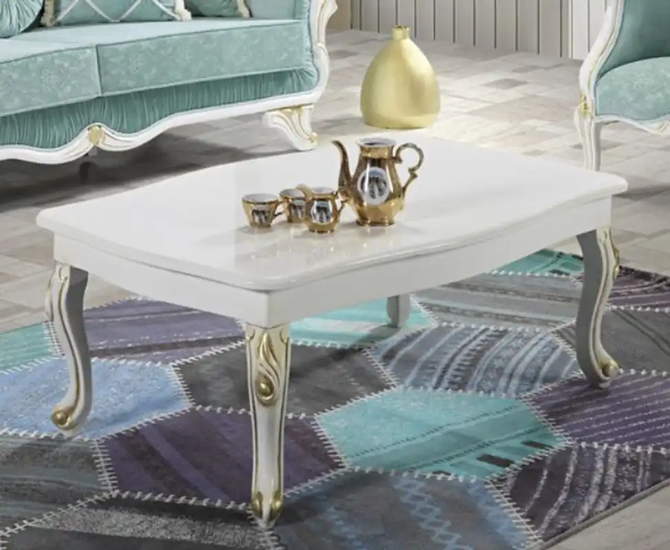 Markenprodukt Casa Padrino mesa de centro barroco blanco / oro 105 x 74 x A. 46 cm - Mesa de salón rectangular de estilo barroco - Muebles Barrocos