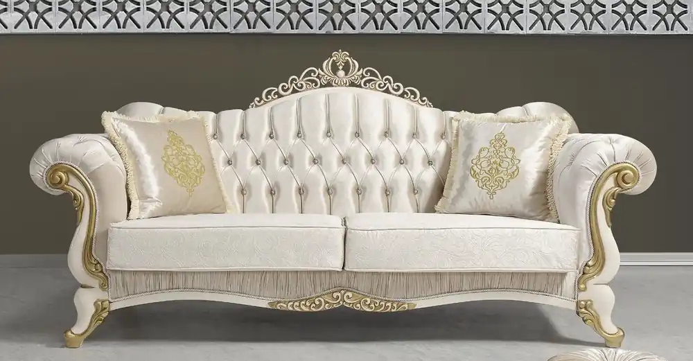 Ausverkauf Casa Padrino sofá de salón barroco con pedrería champán / crema / oro 224 x 83 x A. 112 cm - Muebles de Salón - Noble y Magnífico