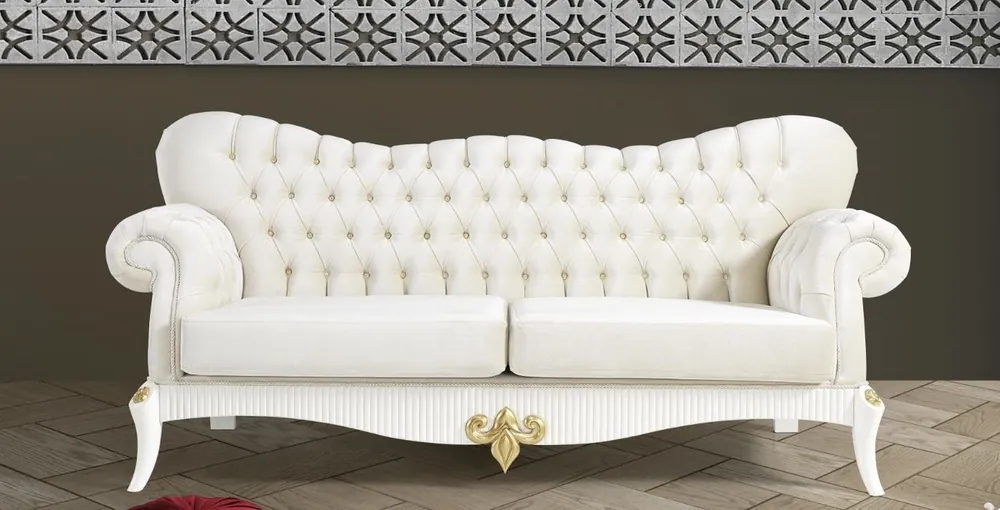 Casa Padrino sofá barroco crema / blanco / oro 224 x 83 x A. 112 cm - Sofá de salón con pedrería - Muebles nobles barrocos Mega-Angebot