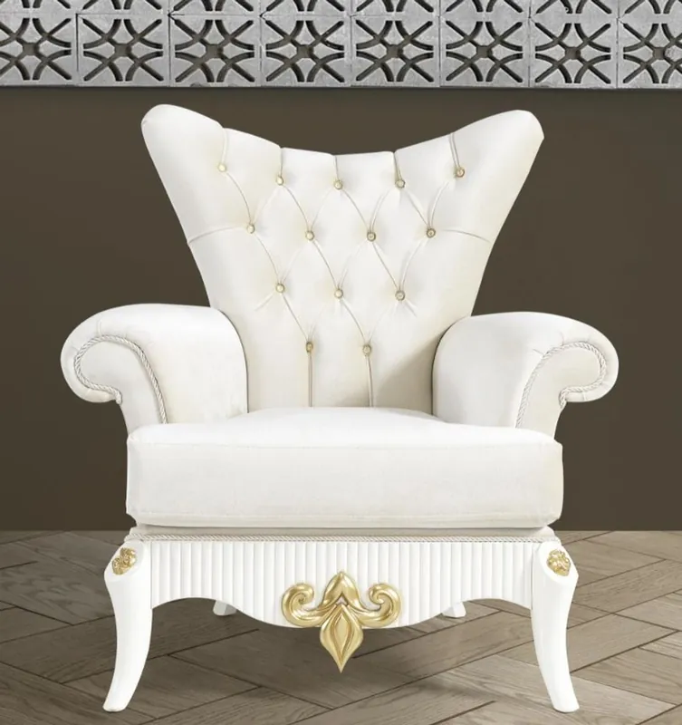 Casa Padrino sillón barroco crema / blanco / oro 112 x 85 x A. 112 cm - Sillón de salón con pedrería - Muebles barrocos nobles Meistverkauft