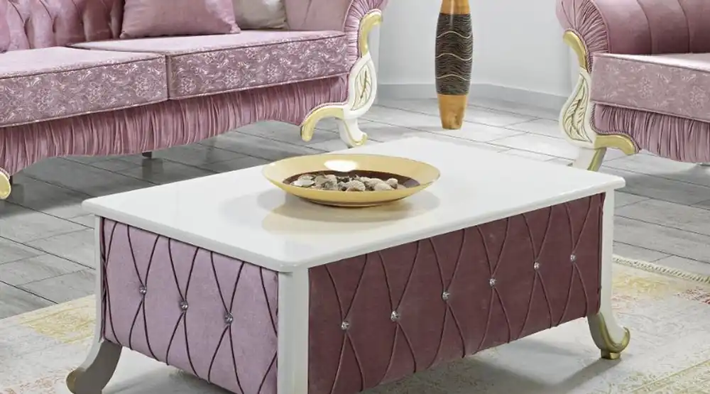 Casa Padrino mesa de centro barroco rosa / blanco / oro 100 x 64 x A. 43 cm - Mesa de salón de estilo barroco con pedrería - Muebles Barrocos Schnäppchen