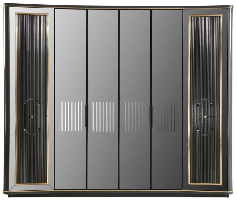 Expressversand Casa Padrino armario de dormitorio Art Deco de lujo gris / oro 265 x 67 x A. 220 cm - Armario noble de madera maciza con 6 puertas con espejo - Muebles de dormitorio - Calidad de Lujo