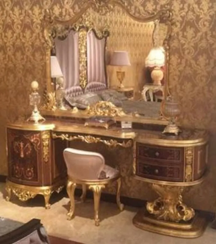 Super-Preis Casa Padrino conjunto de dormitorio barroco de lujo marrón / rosa / oro antiguo - 1 Tocador y 1 Espejo y 1 Taburete - Muebles de dormitorio magnífico en estilo barroco - Calidad de Lujo